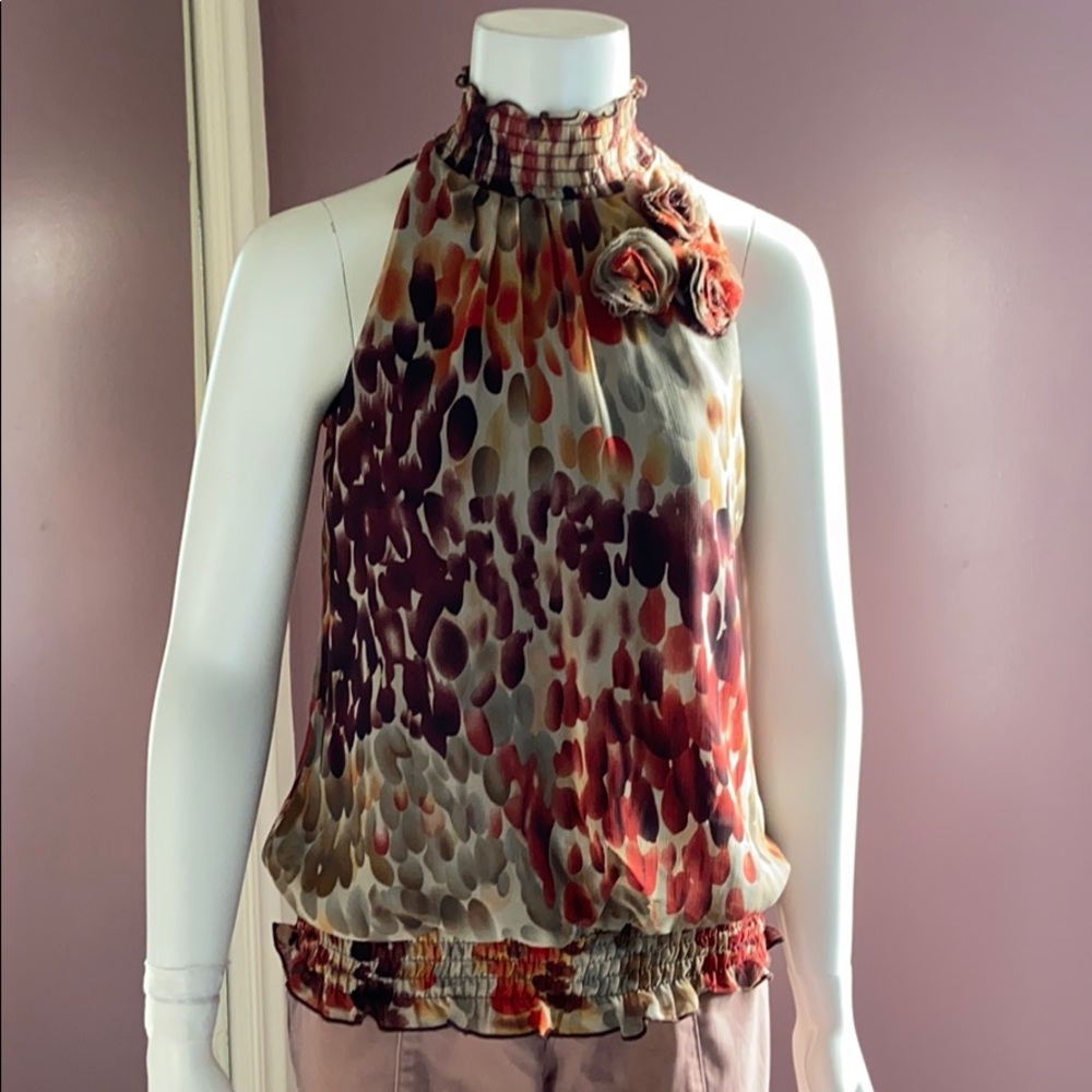 Iz Beyer Sleeveless Sheer Mock Turtleneck Top